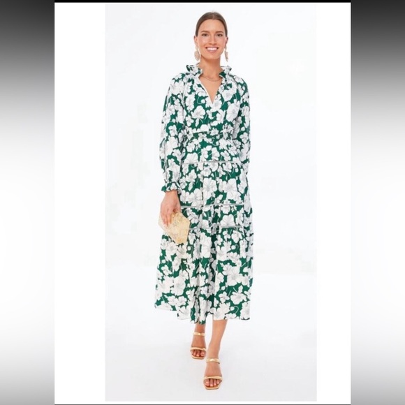 Tuckernuck Dresses & Skirts - Tuckernuck Hyacinth House Green & White Floral Tiered Presley Maxi Midi Dress
